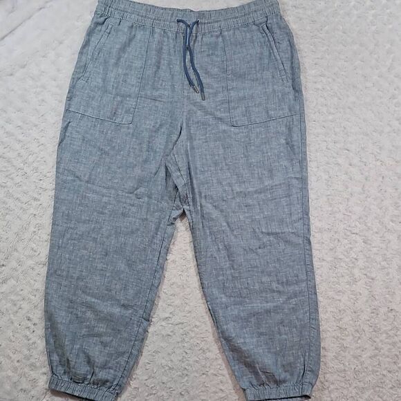 Athleta Size 18 Womens Retreat Linen Jogger Chambray Blue Drawstring Pull On - Picture 1 of 8